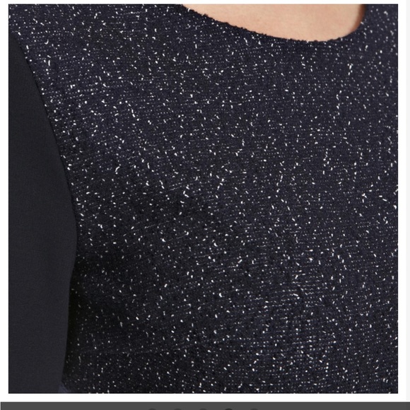 PRICE FIRM BOSS Hugo Boss Size 0 Short Sleeve Navy Haticena Tweed Dress - Picture 2 of 10